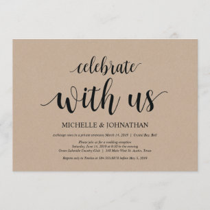 Celebra con nosotros, invitaciones de fuga de boda