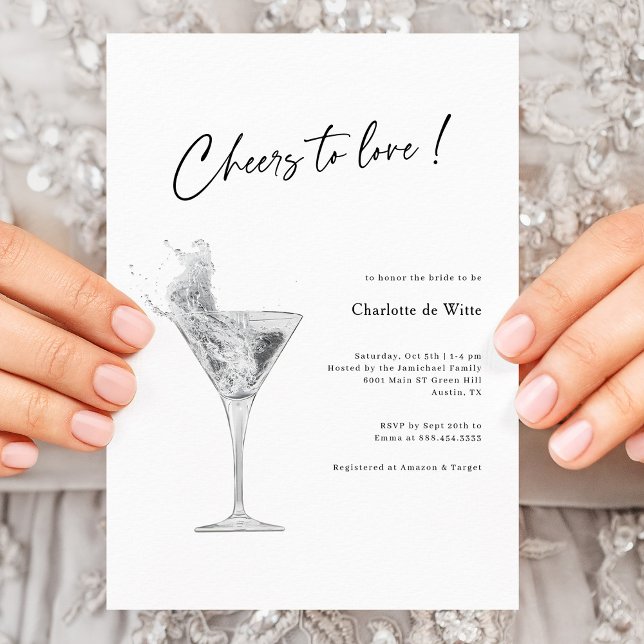¡Celebra el amor! Elegante Invitación de ducha de  (Elegant White Cheers To Love Bridal Shower Invitation)