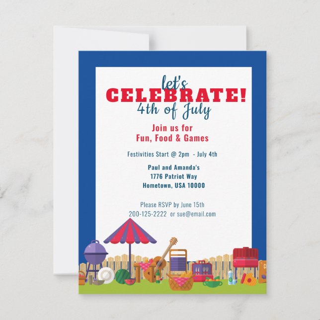 CELEBRACIÓN 4 de Julio Invitación de Picnic (Anverso)