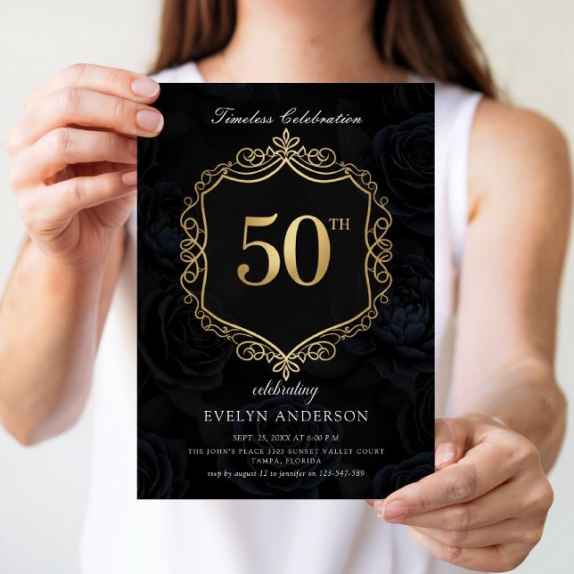 Celebración Atemporal Negro y Dorado Cumpleaños 50 (Subido por el creador)