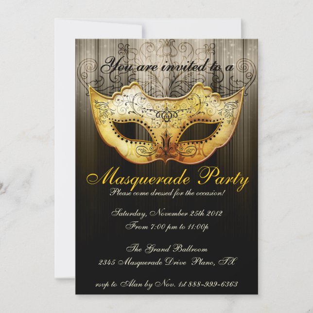 Celebración de Fiesta de Máscaras Invitación Dorad (Anverso)