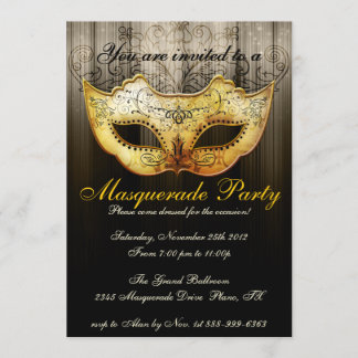 Celebración de Fiesta de Máscaras Invitación Dorad