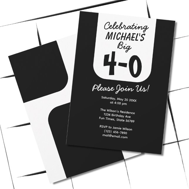 Celebración de la 40 Invitación de Cumpleaños (Depiction of Invite Front and Back)