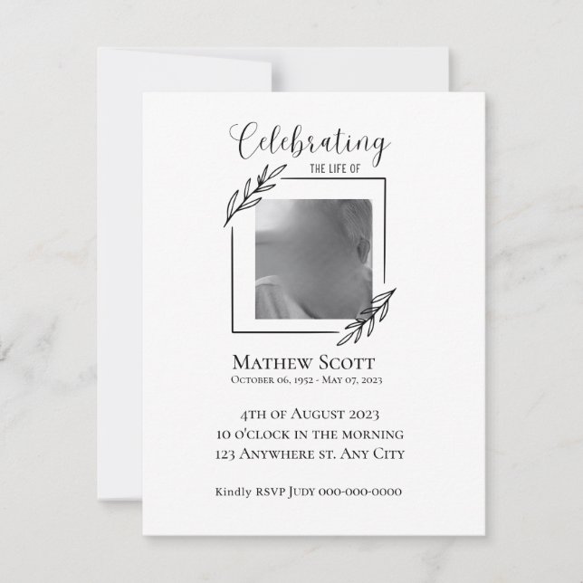 Celebración de la elegante invitación a un funeral (Anverso)