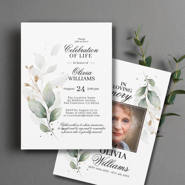 Celebración de la invitación a la vida por la vege (Watercolor Greenery Celebration of Life Invitation)
