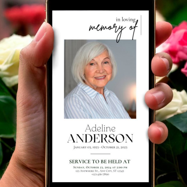 Celebración de la invitación a móviles del funeral (Digital Funeral Invitation Template, Celebration of Life Phone Invitation,Electronic In Loving Memor)