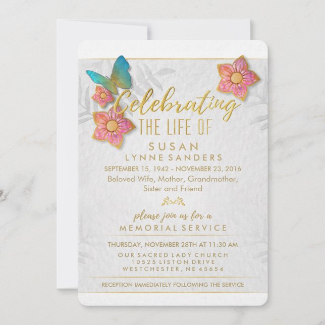 Celebración de la invitación floral de la mariposa (Anverso)