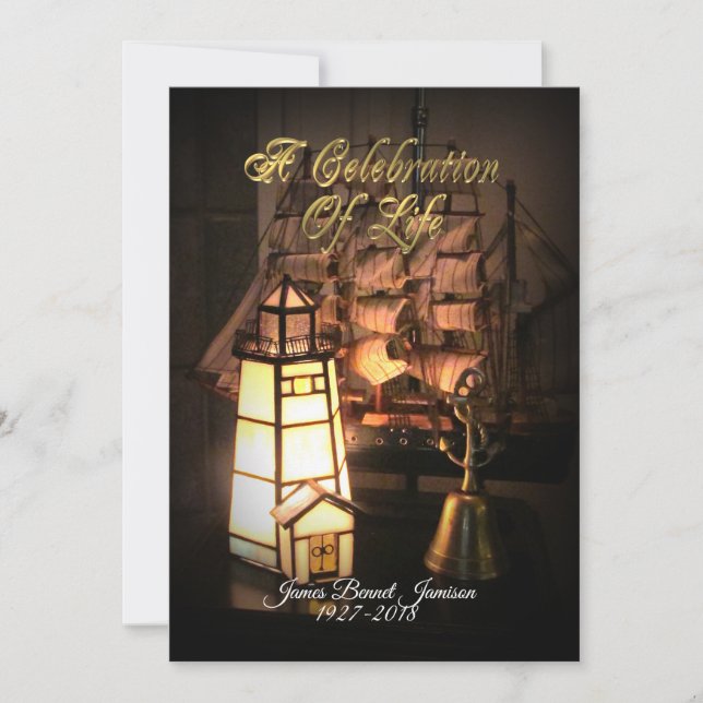 Celebración de la vida Barco de invitación y faro (Anverso)
