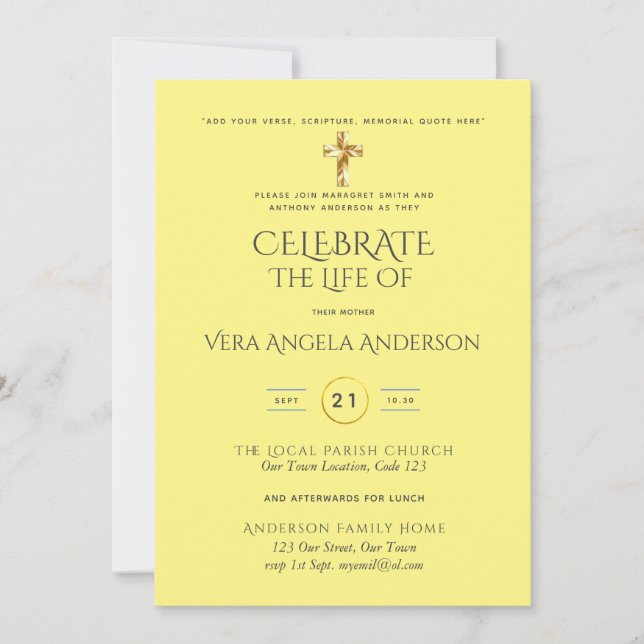 Celebración de la Vida Católica Funeral Memorial I (Anverso)