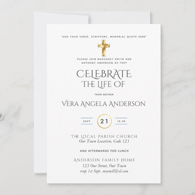 Celebración de la Vida Católica Funeral Memorial I (Anverso)