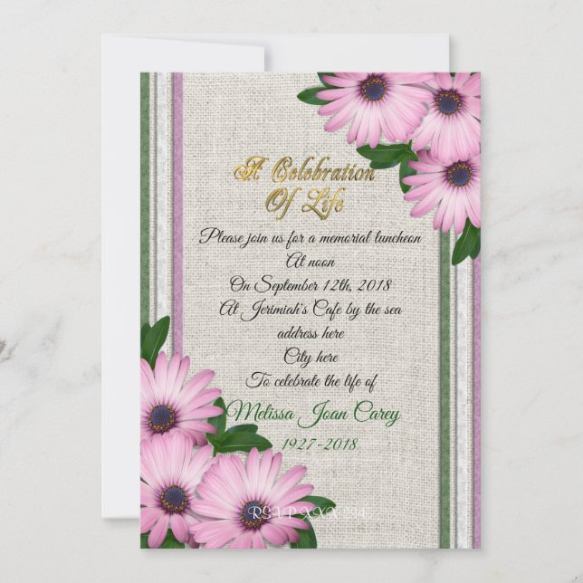 Celebración de la vida Días de invitación sobre li (Anverso)