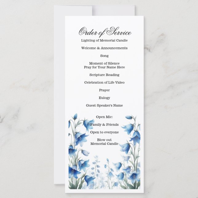 Celebración de la vida, funeral, servicio conmemor (Anverso)