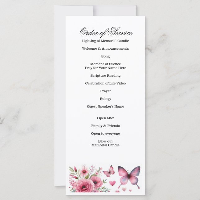 Celebración de la Vida, Funeral, Servicio Funerari (Anverso)