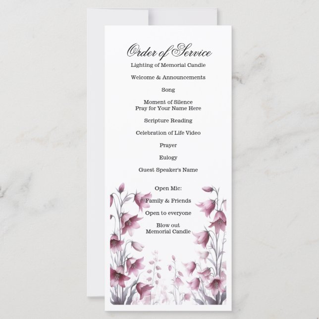 Celebración de la Vida, Funeral, Servicio Memorial (Anverso)