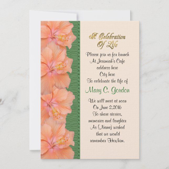 Celebración de la vida Invitación a hibisco (Anverso)