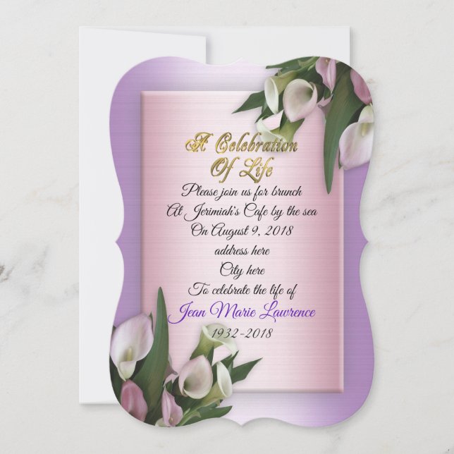 Celebración de la vida Invitación a lirios (Anverso)