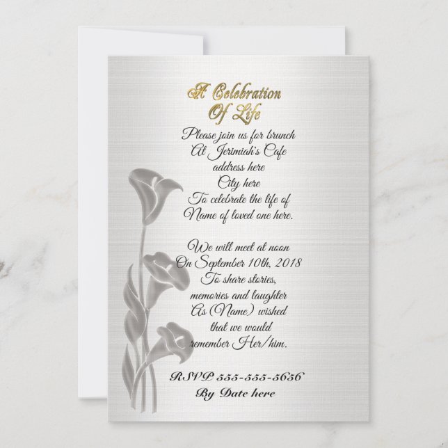Celebración de la vida Invitación a los lirios de  (Anverso)