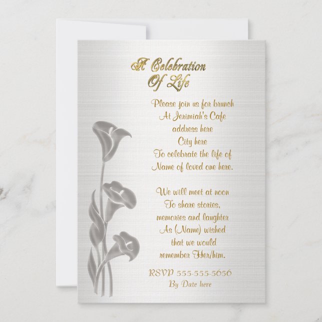 Celebración de la vida Invitación a los lirios de  (Anverso)