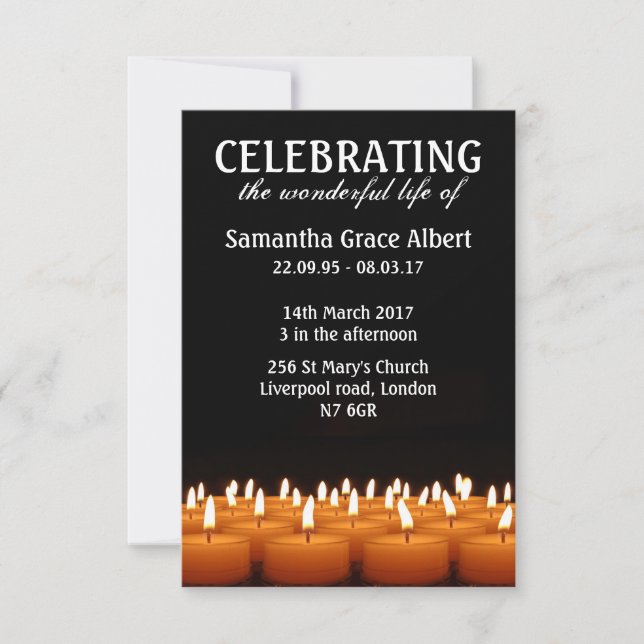 Celebración de la vida. Invitación funeraria. (Anverso)
