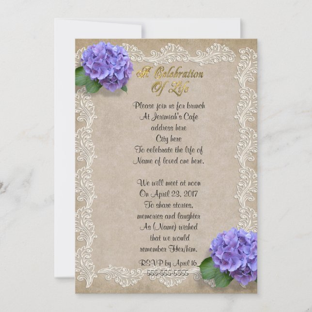 Celebración de la vida Invitación hidrangea (Anverso)