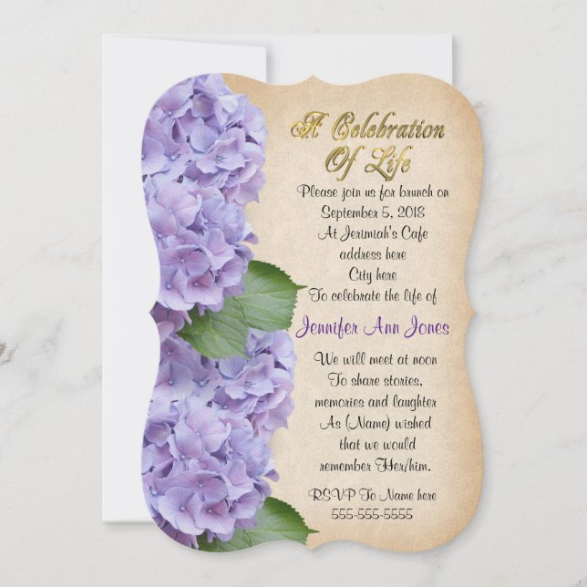 Celebración de la vida Invitación hidrangea (Anverso)