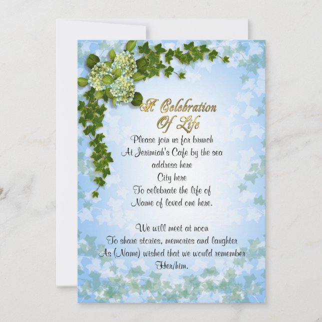 Celebración de la vida Invitación hiedra y flores (Anverso)