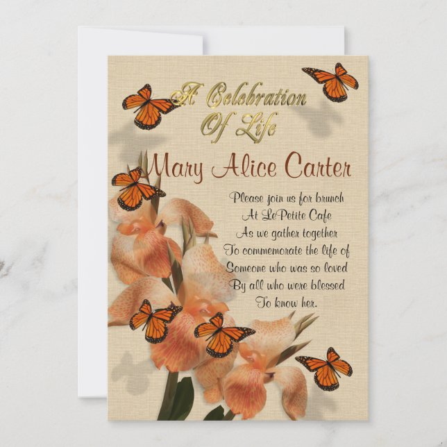 Celebración de la vida Invitación mariposas (Anverso)