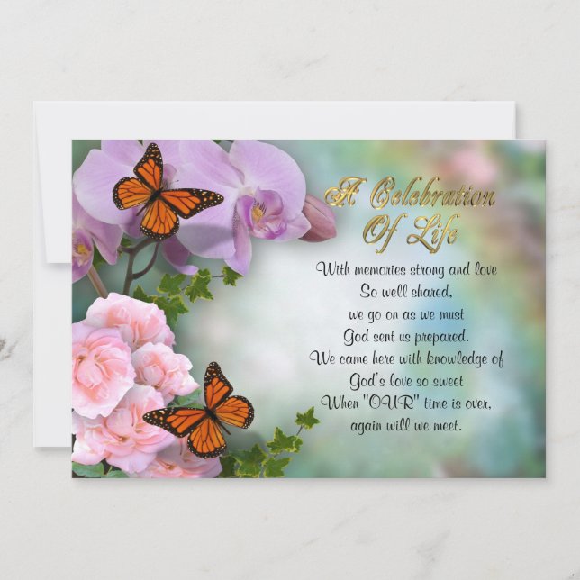 Celebración de la vida Invitación mariposas (Anverso)
