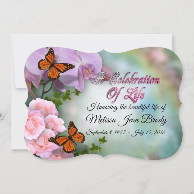 Celebración de la vida Invitación mariposas orquíd (Anverso)