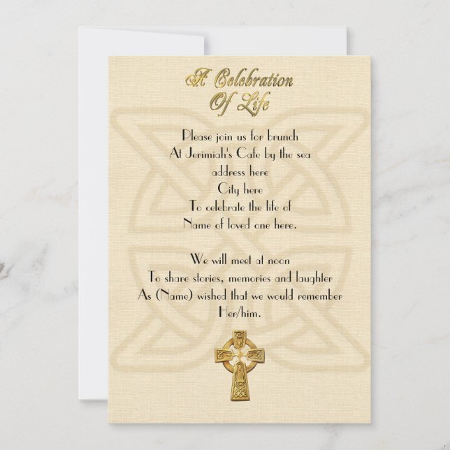 Celebración de la vida Invitación nudo celta y cru (Anverso)