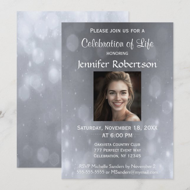 Celebración de la vida - Invitación plateada (Anverso / Reverso)