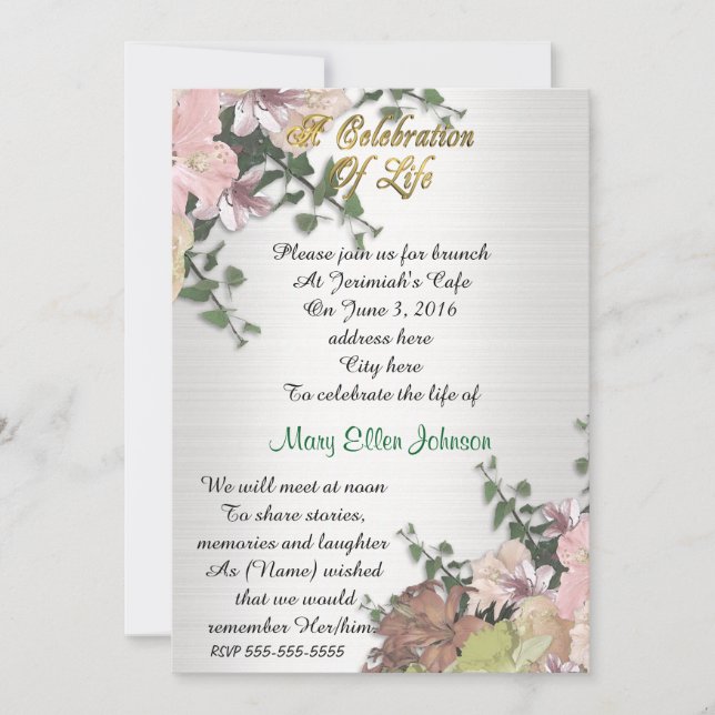 Celebración de la vida Invitación Primavera Floral (Anverso)