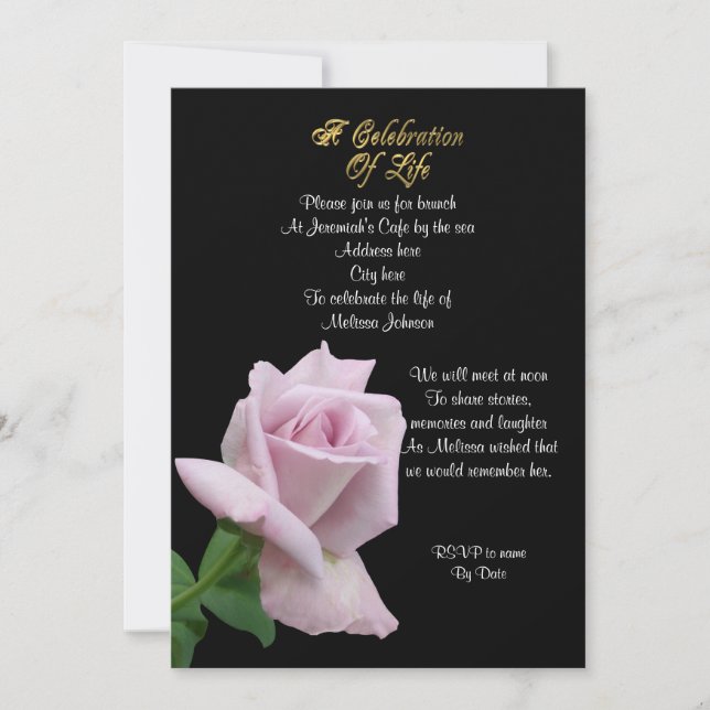 Celebración de la vida Invitación rosa de lavanda (Anverso)