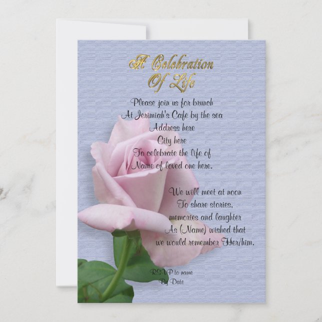 Celebración de la vida Invitación rosa de lavanda (Anverso)