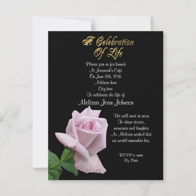 Celebración de la vida Invitación rosa de lavanda (Anverso)