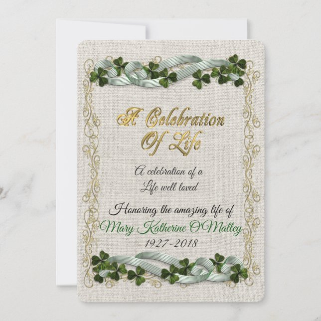 Celebración de la vida Invitación Tema irlandés (Anverso)