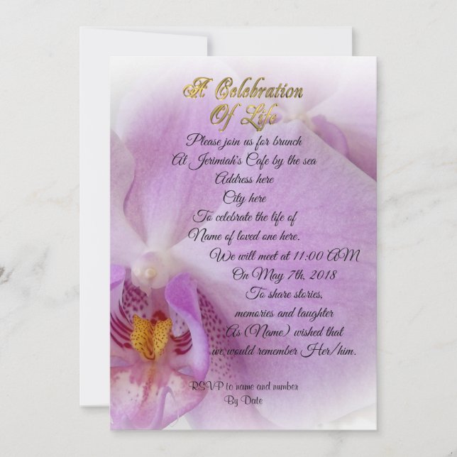 Celebración de la vida orquídea de la invitación (Anverso)