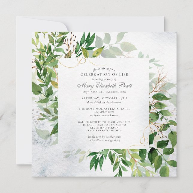 Celebración de la vida por la invitación a funeral (Anverso)