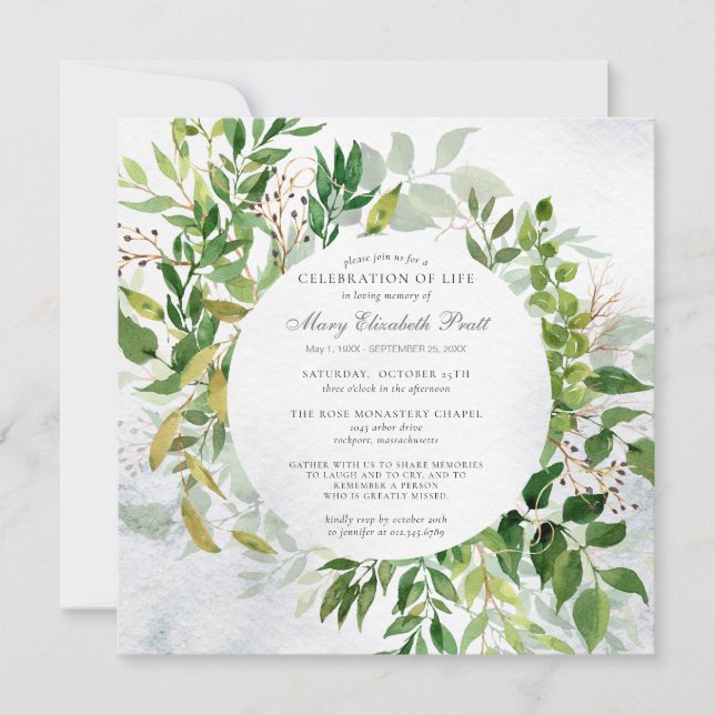 Celebración de la vida por la invitación a funeral (Anverso)