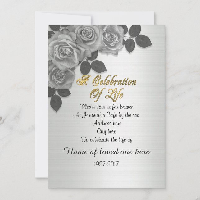 Celebración de la vida rosas de la invitación (Anverso)