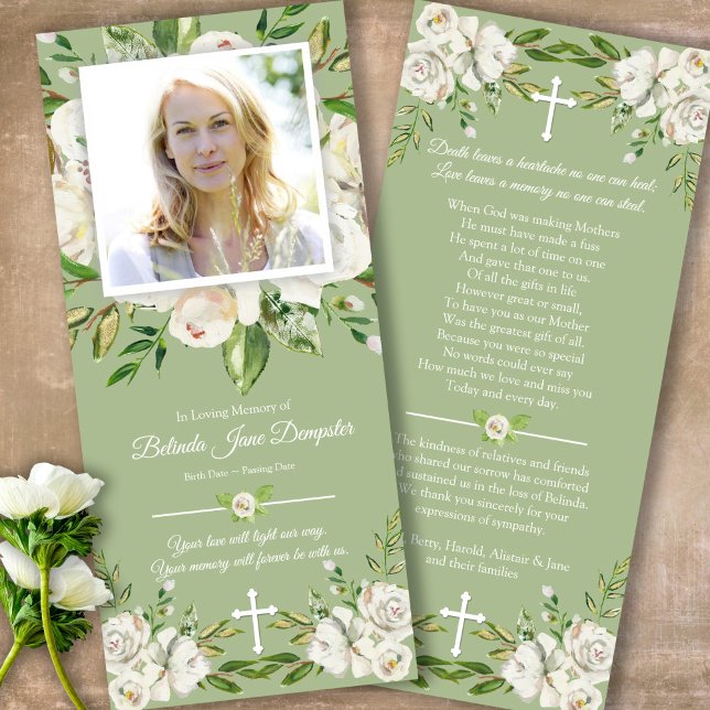 Celebración de la vida Rosas Funeral Gracias Tarje (Sympathy floral Celebration of Life, In Loving Memory, Forever in our Hearts Funeral thank you cards)