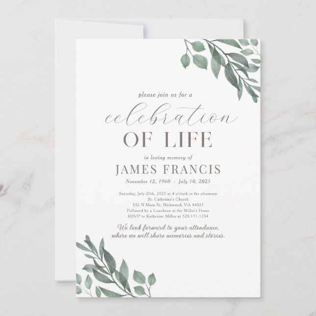 Celebración De La Vida Simple Invitación Moderna (Anverso)