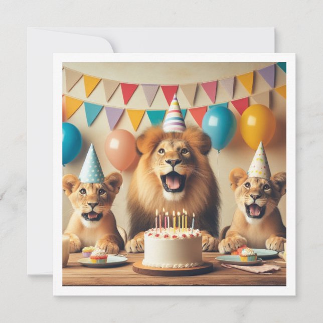 Celebración de leones, invitación de cumpleaños de (Anverso)