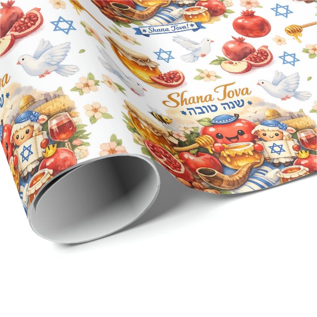 Celebración de Shana Tova en papel de regalo (Esquina del rollo)