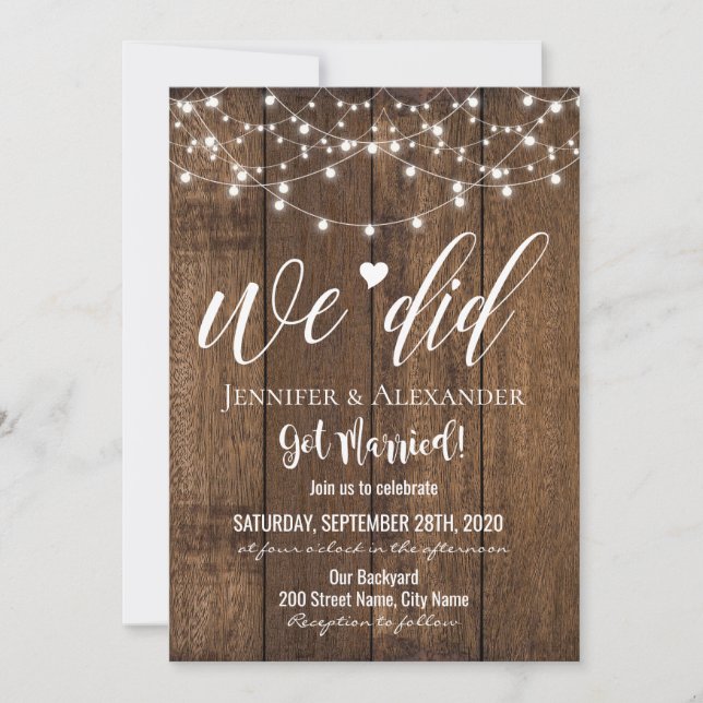 Celebración del boda Elopement (Anverso)