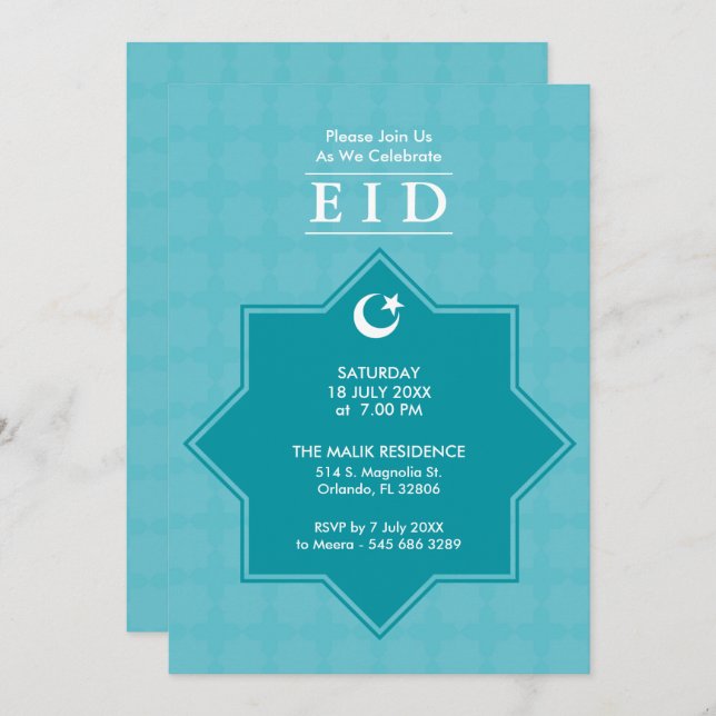 Celebración del Eid 8 Invitación a la fiesta estel (Anverso / Reverso)