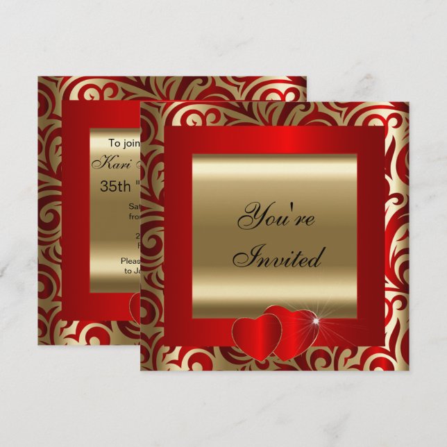 Celebración del Fiesta Rojo y Oro | Invitación (Anverso / Reverso)