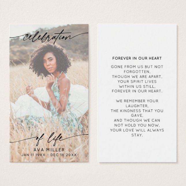 Celebración del funeral de la vida Script conmemor (Anverso y reverso)