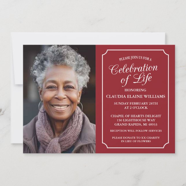 CELEBRACIÓN ELEGANTE DE LA INVITACIÓN FUNERAL DE L (Anverso)