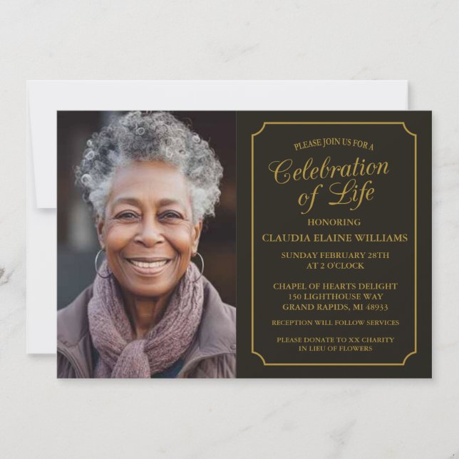 CELEBRACIÓN ELEGANTE DE LA INVITACIÓN FUNERAL DE L (Anverso)